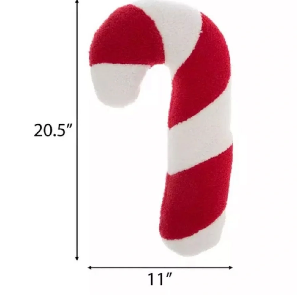 Red and White Candy Cane Plush Christmas holiday pillow Sherpa